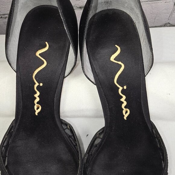 WOMENS NINA D'ORSAY PUMPS BLACK WITH MESH RHINESTONE FORMAL SIZE 7 - Picture 5 of 9